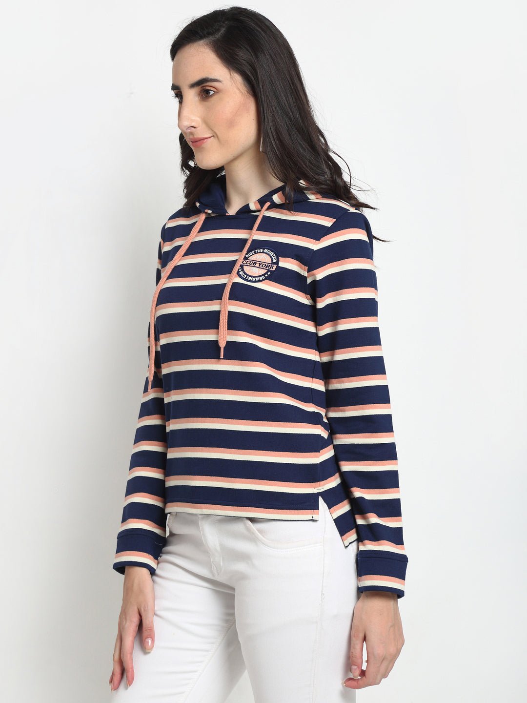 Navy Blue Striped Hooded Sweatshirt - clubyork