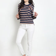 Navy Blue Striped Hooded Sweatshirt - clubyork