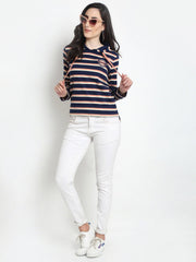 Navy Blue Striped Hooded Sweatshirt