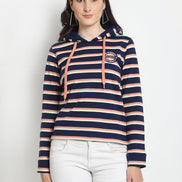 Navy Blue Striped Hooded Sweatshirt - clubyork