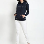 Navy Blue Typography Print Hooded Sweatshirt - clubyork