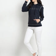 Navy Blue Typography Print Hooded Sweatshirt - clubyork