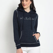 Navy Blue Typography Print Hooded Sweatshirt - clubyork