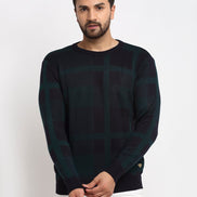Navy Checked Round Neck Sweater - clubyork