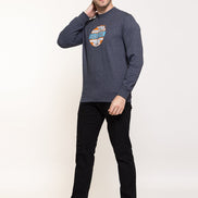 Navy Melange Fleece Printed Sweatshirt - clubyork