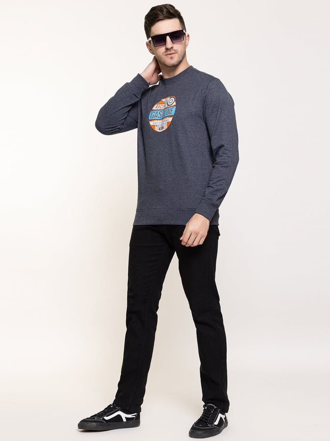 Navy Melange Fleece Printed Sweatshirt - clubyork
