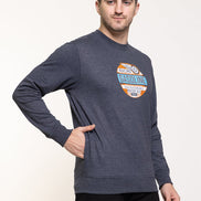 Navy Melange Fleece Printed Sweatshirt - clubyork