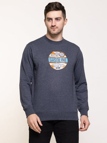 Navy Melange Fleece Printed Sweatshirt - clubyork