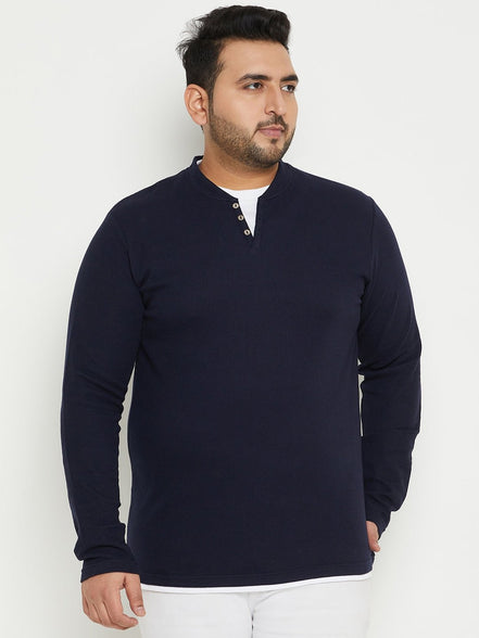 Navy Solid V Neck Plus Size T-Shirt - clubyork