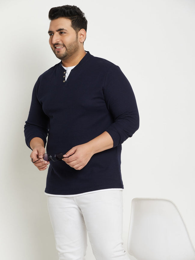 Navy Solid V Neck Plus Size T-Shirt - clubyork