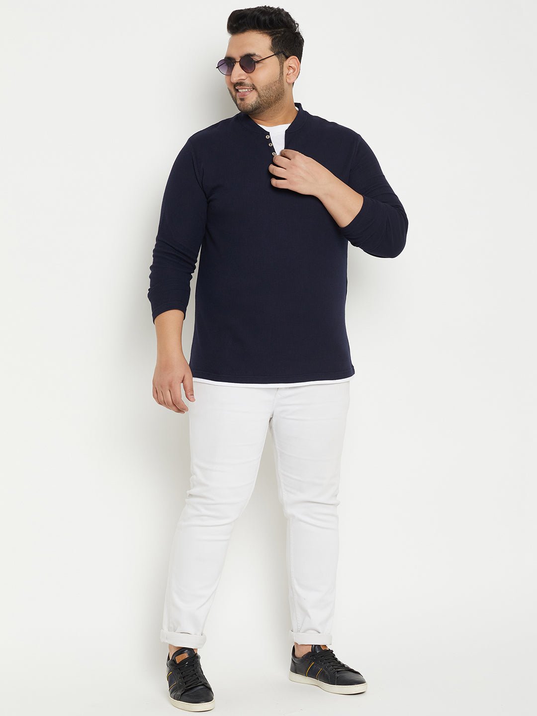 Navy Solid V Neck Plus Size T-Shirt - clubyork