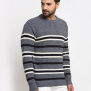 Navy Striped Round Neck Sweater - clubyork