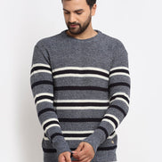 Navy Striped Round Neck Sweater - clubyork