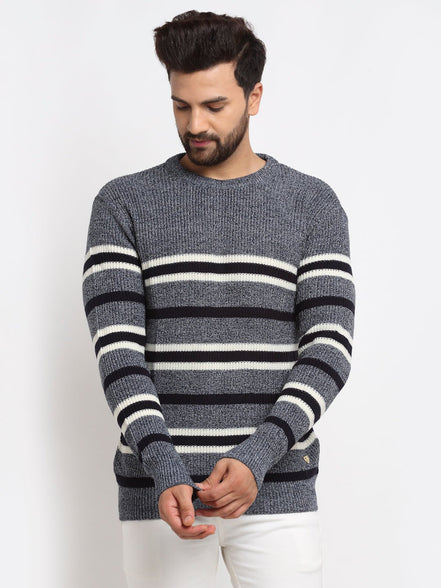 Navy Striped Round Neck Sweater - clubyork