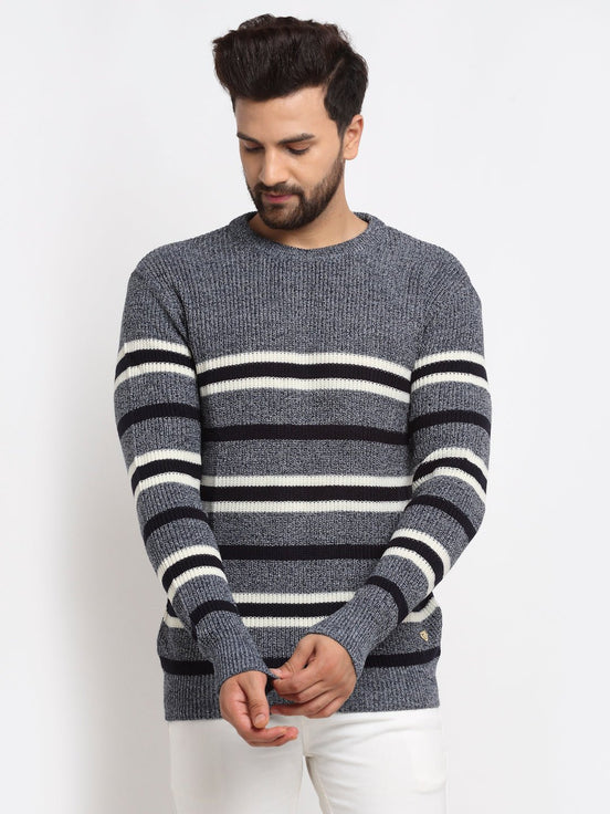 Navy Striped Round Neck Sweater - clubyork