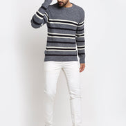 Navy Striped Round Neck Sweater - clubyork