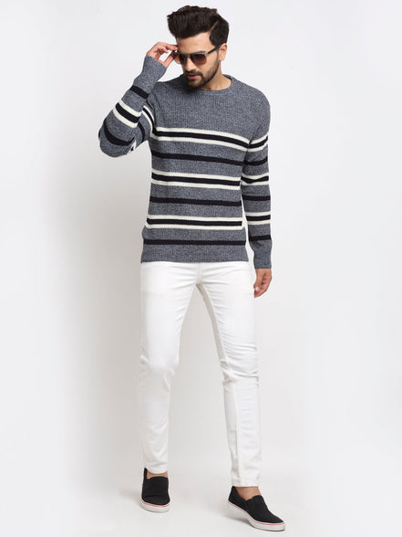 Navy Striped Round Neck Sweater - clubyork