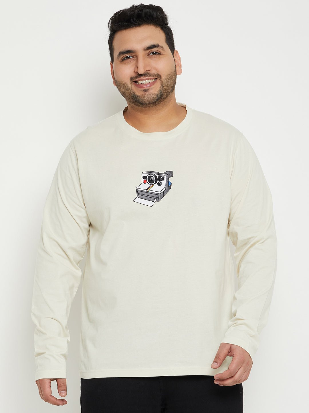 Off White Printed Round Neck Plus Size T-Shirt - clubyork