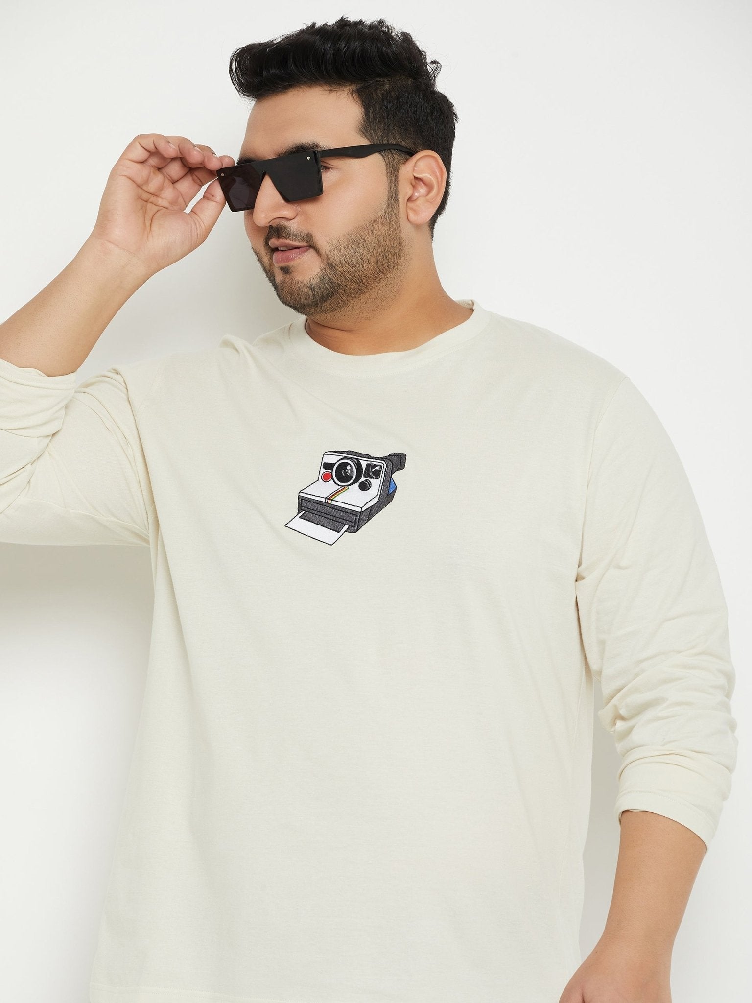 Off White Printed Round Neck Plus Size T-Shirt - clubyork