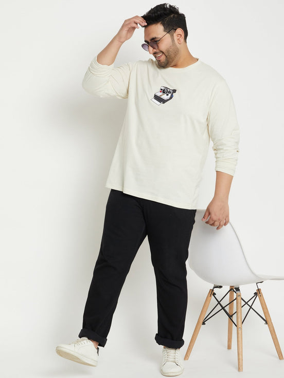 Off White Printed Round Neck Plus Size T-Shirt - clubyork
