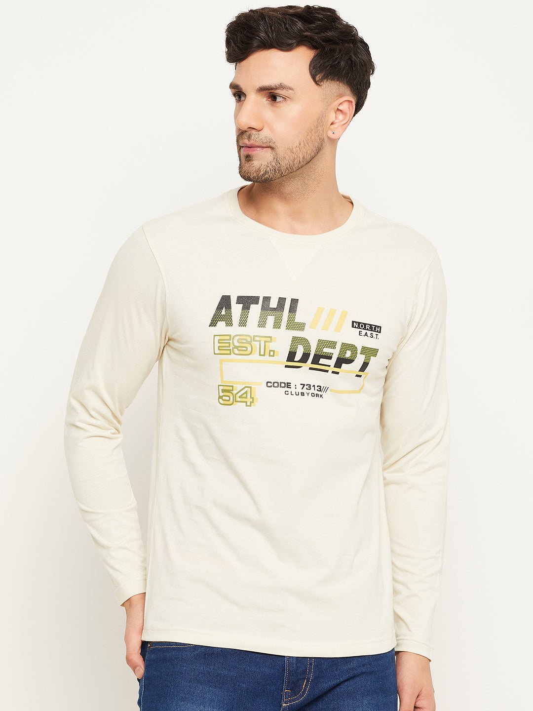 Off White Printed Round Neck T-Shirt - clubyork