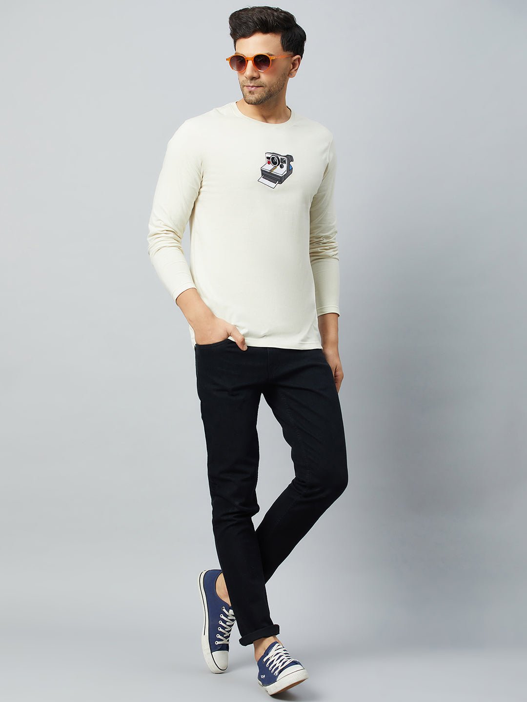 Off White Printed Round Neck T-Shirt - clubyork