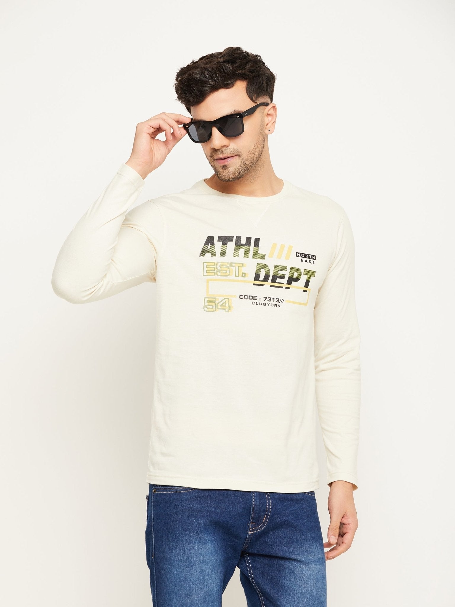 Off White Printed Round Neck T-Shirt - clubyork