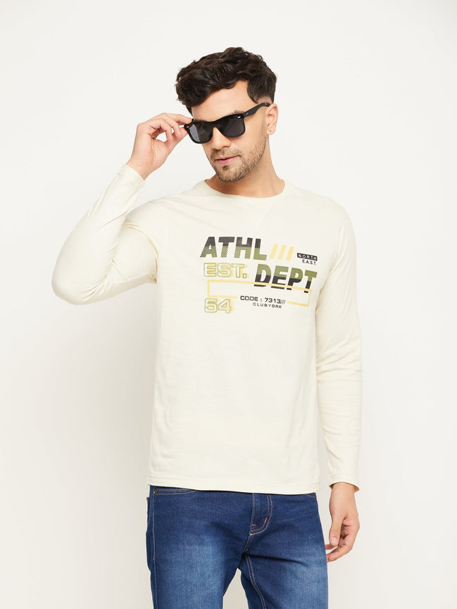 Off White Printed Round Neck T-Shirt - clubyork