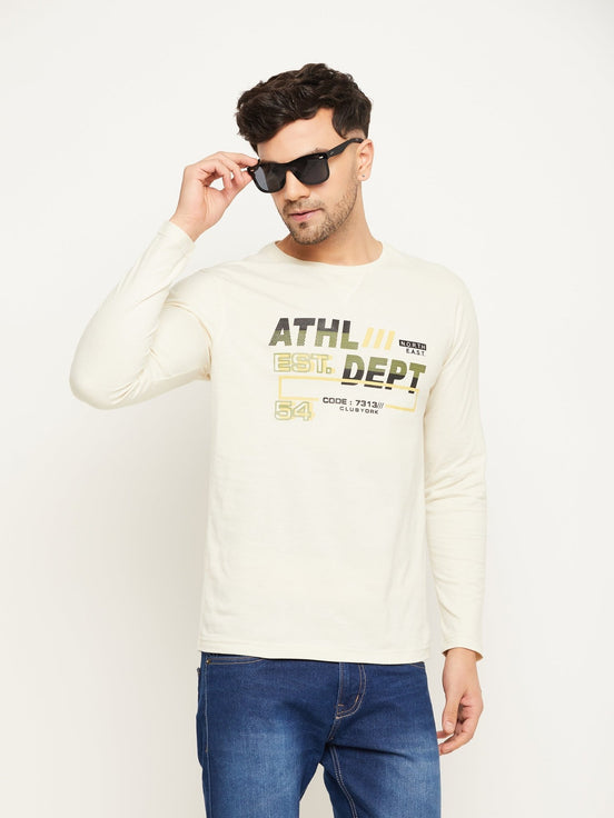 Off White Printed Round Neck T-Shirt - clubyork