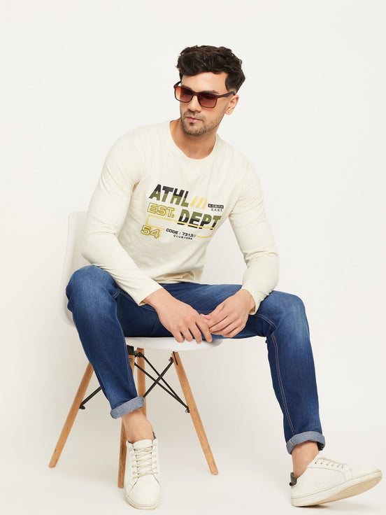 Off White Printed Round Neck T-Shirt - clubyork
