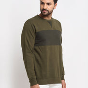 Olive Colourblocked Round Neck Sweatshirt - clubyork