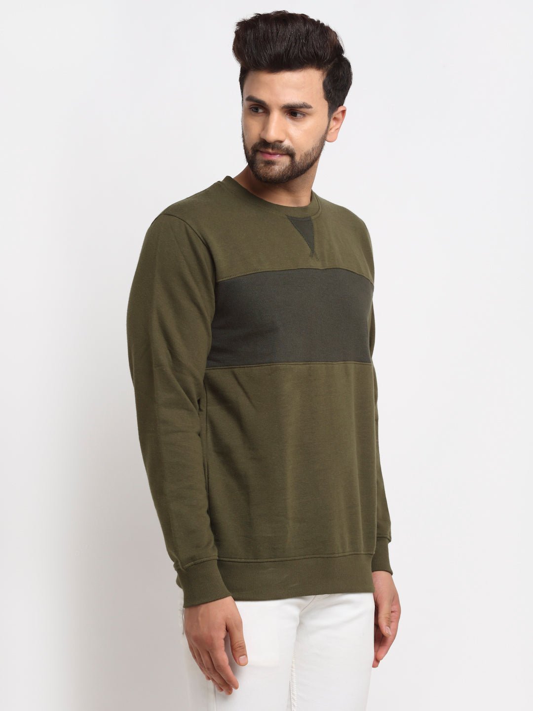 Olive Colourblocked Round Neck Sweatshirt - clubyork