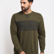 Olive Colourblocked Round Neck Sweatshirt - clubyork