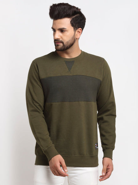 Olive Colourblocked Round Neck Sweatshirt - clubyork