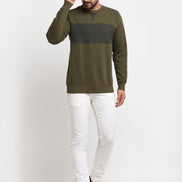 Olive Colourblocked Round Neck Sweatshirt - clubyork
