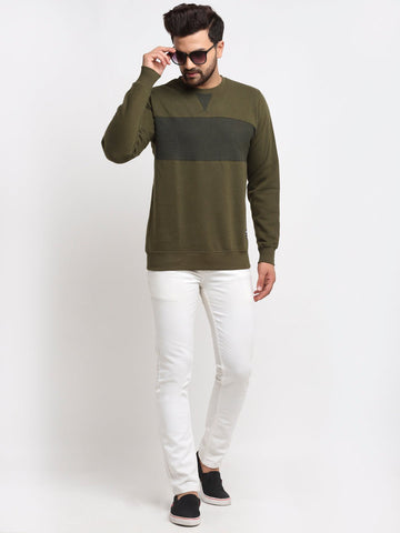 Olive Colourblocked Round Neck Sweatshirt