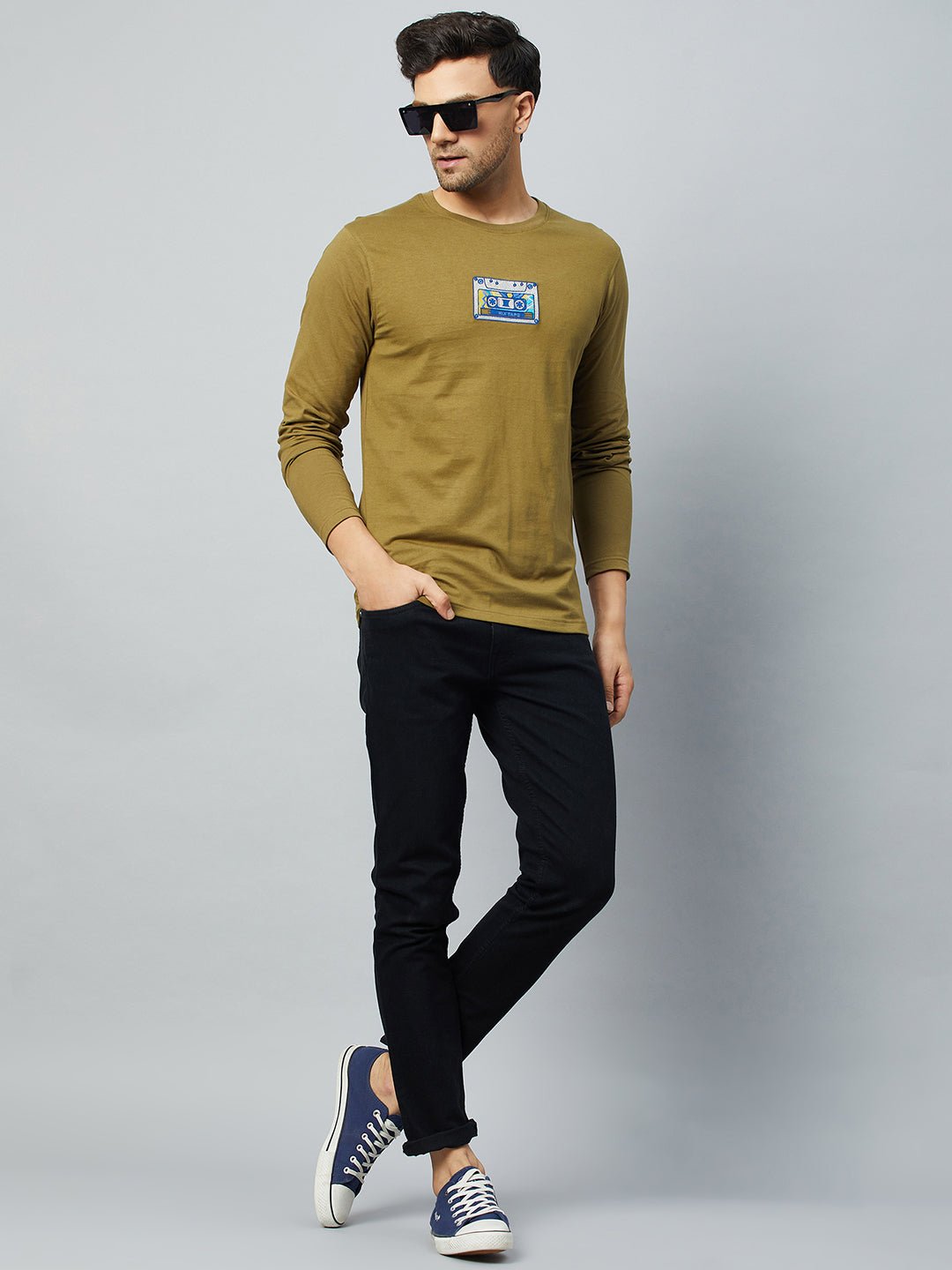 Olive Green Printed Round Neck T-Shirt - clubyork