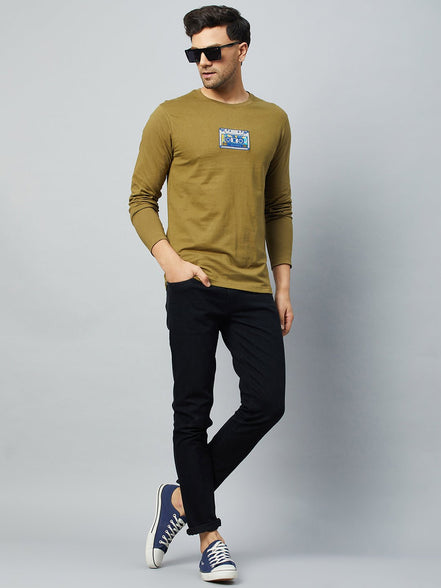 Olive Green Printed Round Neck T-Shirt - clubyork