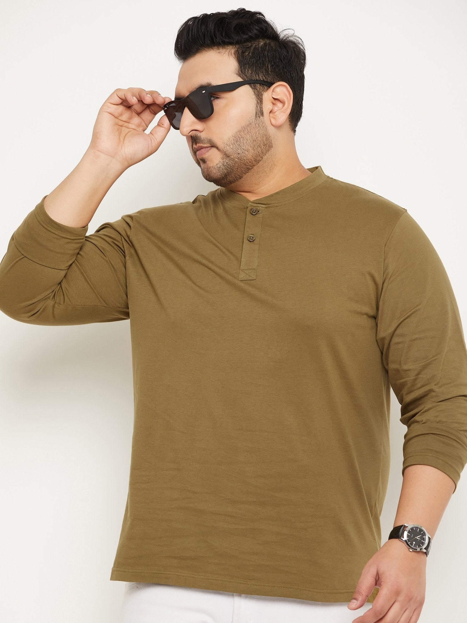 Olive Green Solid Plus Size Tshirt - clubyork