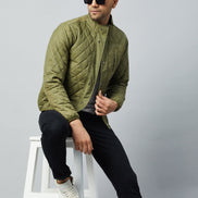 Olive Mock Neck Front Zipper Jacket - clubyork