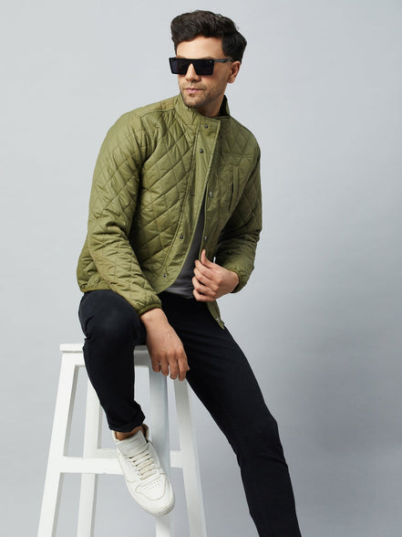 Olive Mock Neck Front Zipper Jacket - clubyork