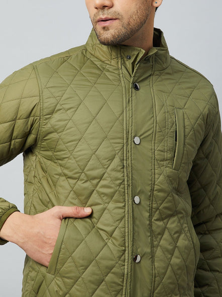 Olive Mock Neck Front Zipper Jacket - clubyork