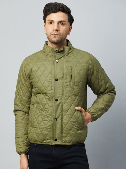 Olive Mock Neck Front Zipper Jacket - clubyork