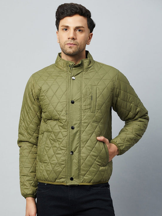 Olive Mock Neck Front Zipper Jacket - clubyork