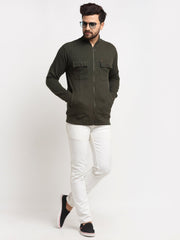 Olive Solid High Neck Sweatshirt