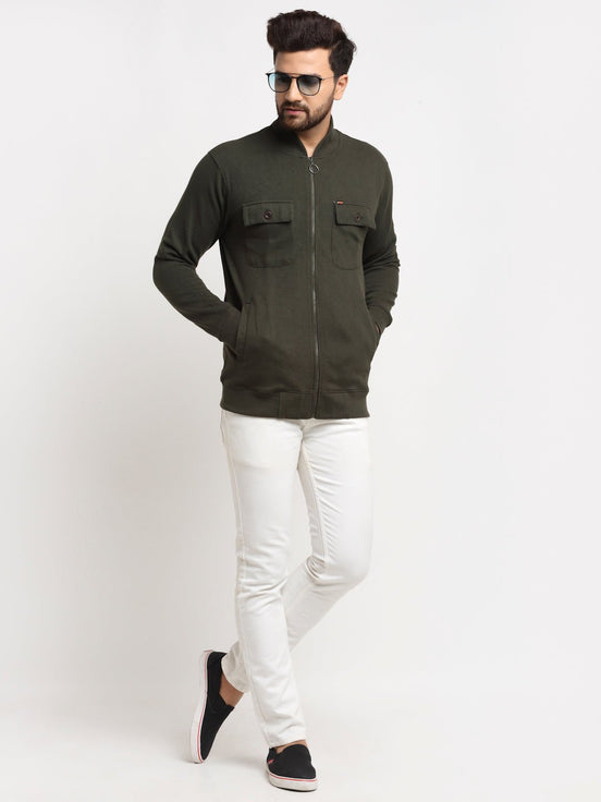 Olive Solid High Neck Sweatshirt - clubyork