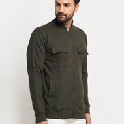 Olive Solid High Neck Sweatshirt - clubyork