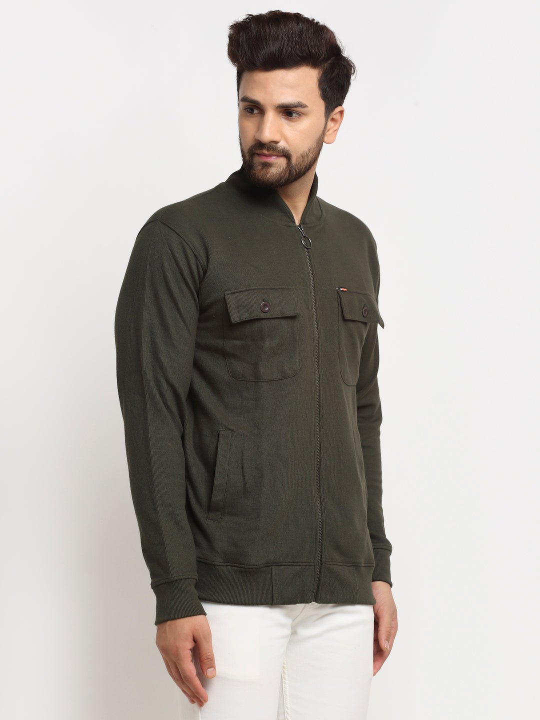Olive Solid High Neck Sweatshirt - clubyork