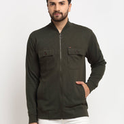 Olive Solid High Neck Sweatshirt - clubyork