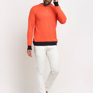 Orange Colourblocked Round Neck Sweater - clubyork